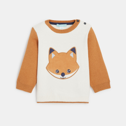 بلوفر الثعلب، منسوج ومطرز، باللون البني، للأطفال الصغار.